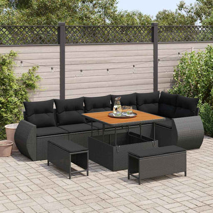 Set Divano da Giardino 9 pcs Nero polyrattan