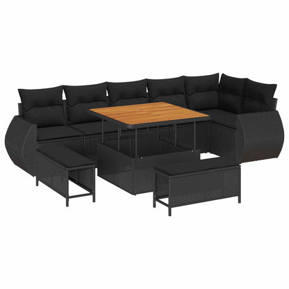 Set Divano da Giardino 9 pcs Nero polyrattan