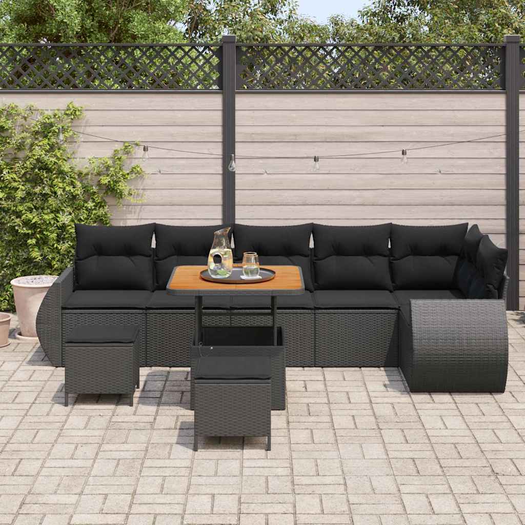 Set Divano da Giardino 9 pcs Nero polyrattan