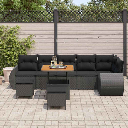 Set Divano da Giardino 9 pcs Nero polyrattan