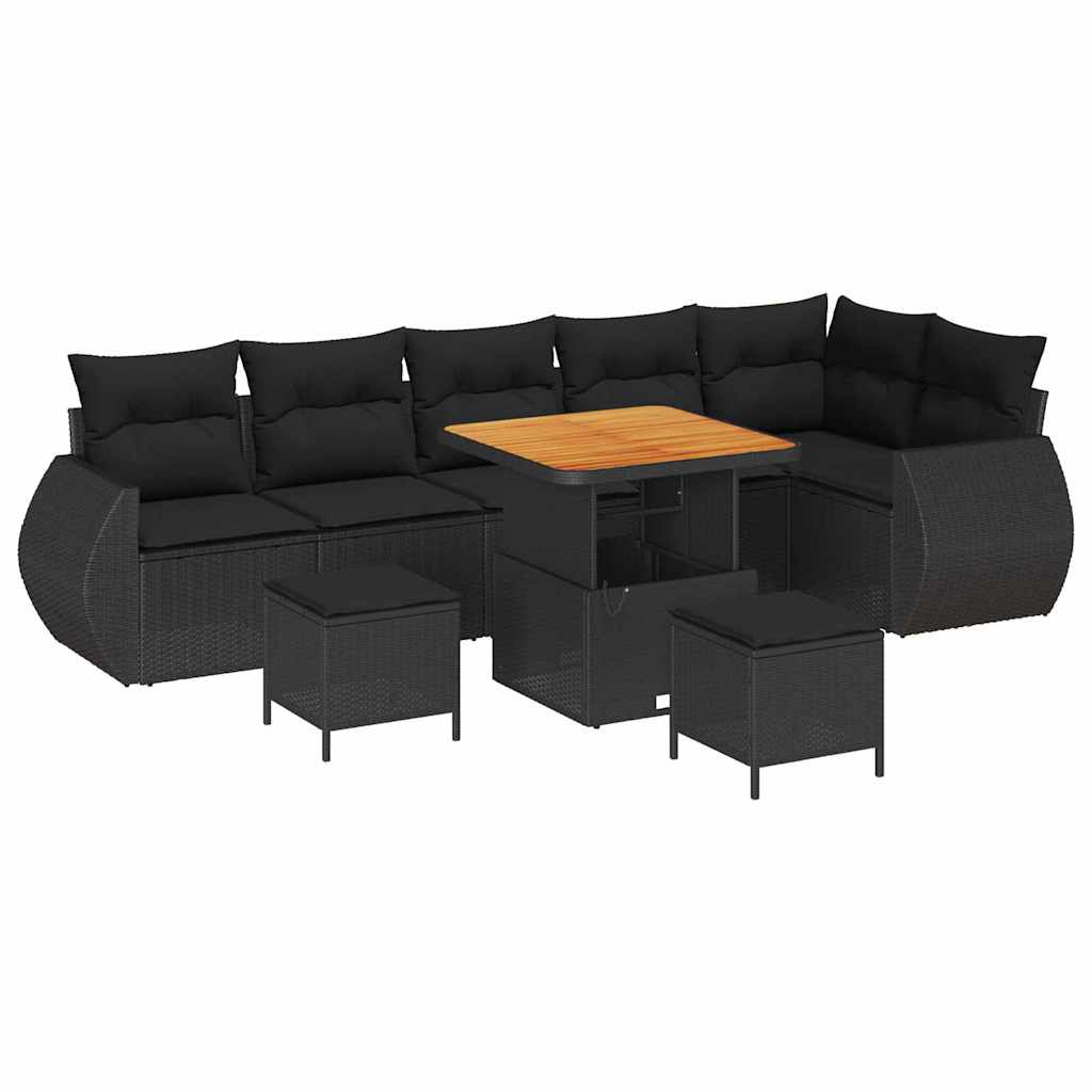 Set Divano da Giardino 9 pcs Nero polyrattan