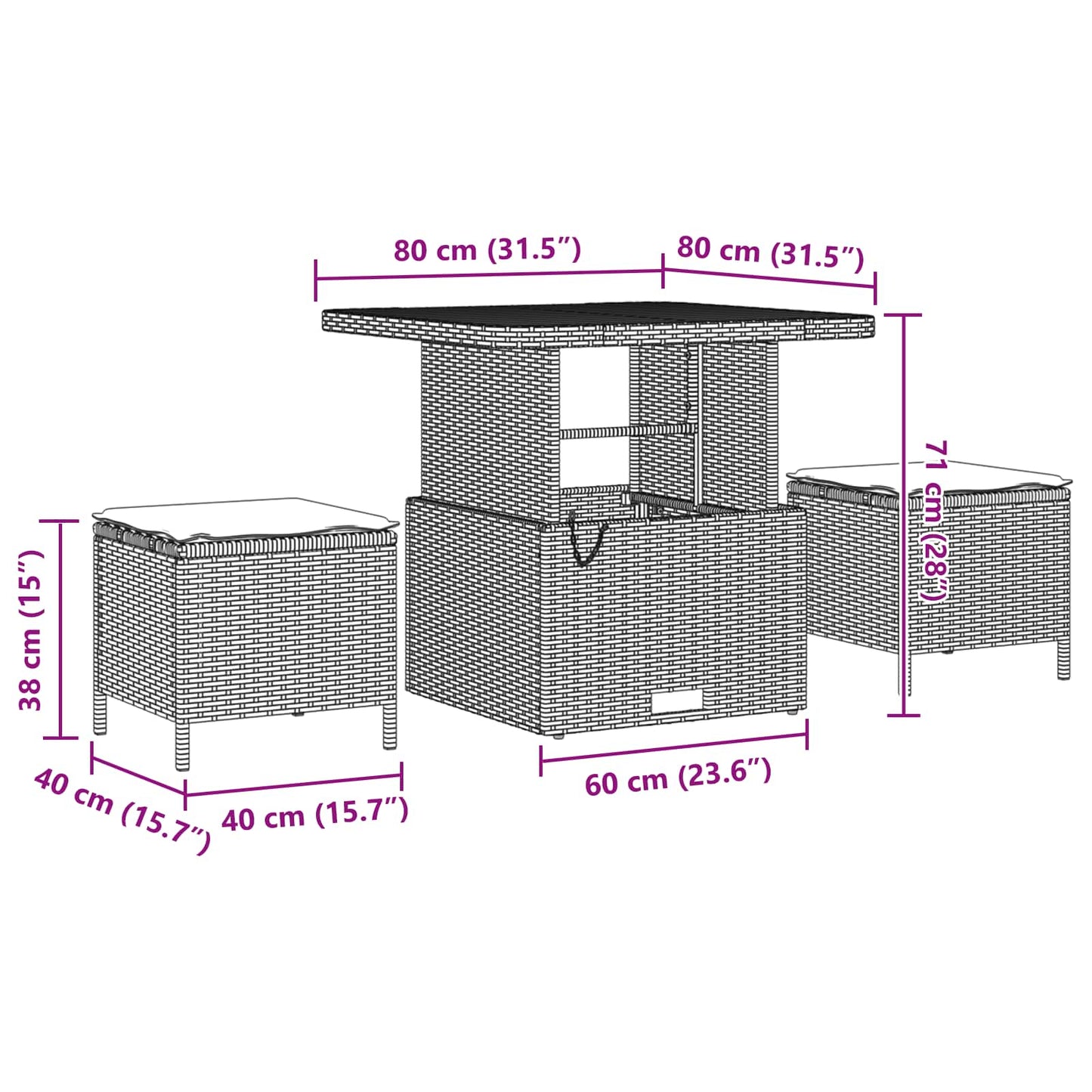 Set Divano da Giardino 9 pcs Nero polyrattan