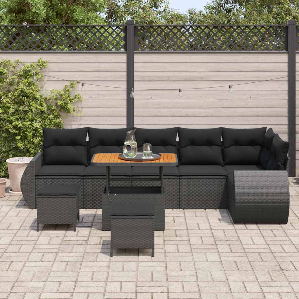 Set Divano da Giardino 9 pcs Nero polyrattan