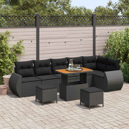 Set Divano da Giardino 9 pcs Nero polyrattan