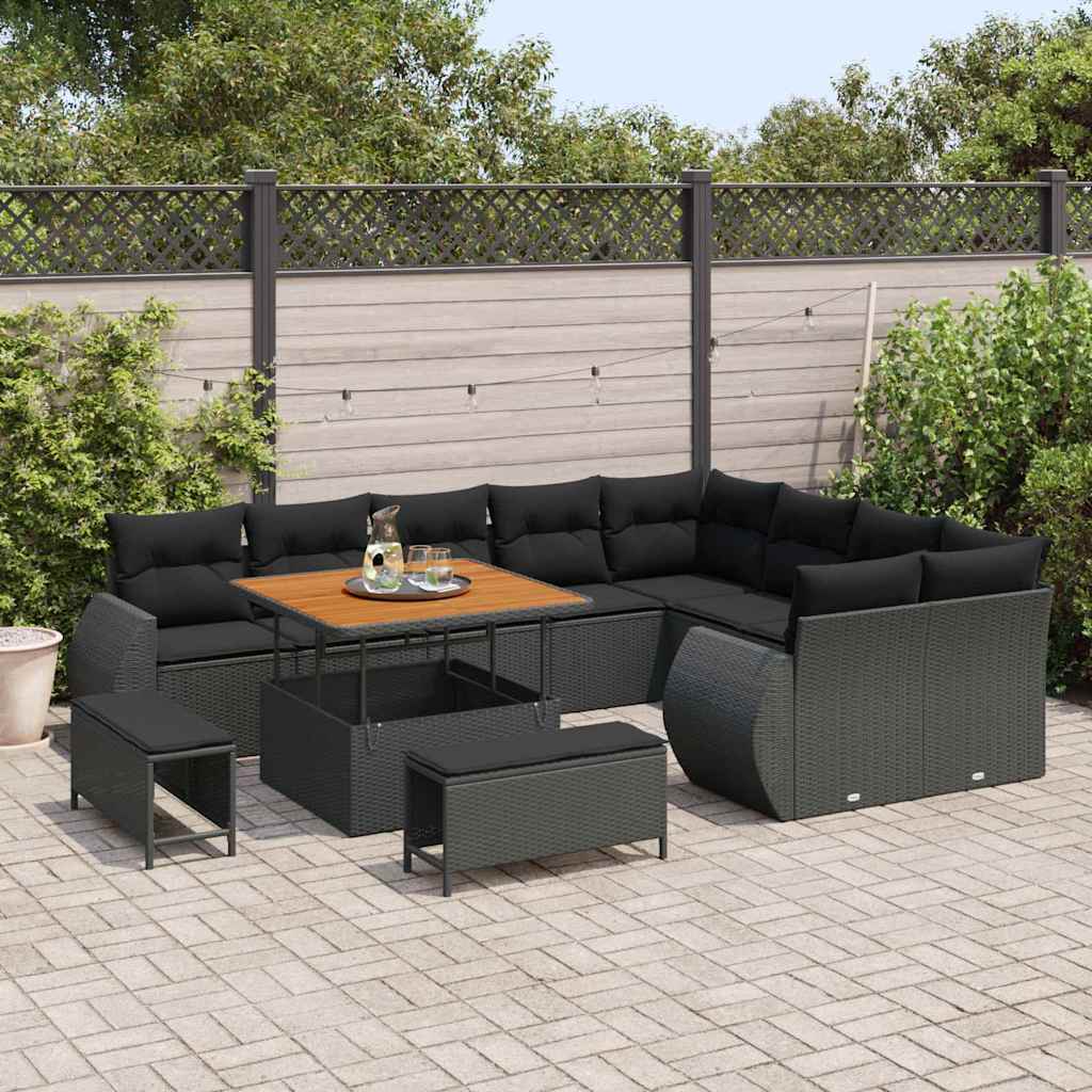 Set Divano da Giardino 12 pcs Nero polyrattan
