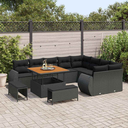 Set Divano da Giardino 12 pcs Nero polyrattan