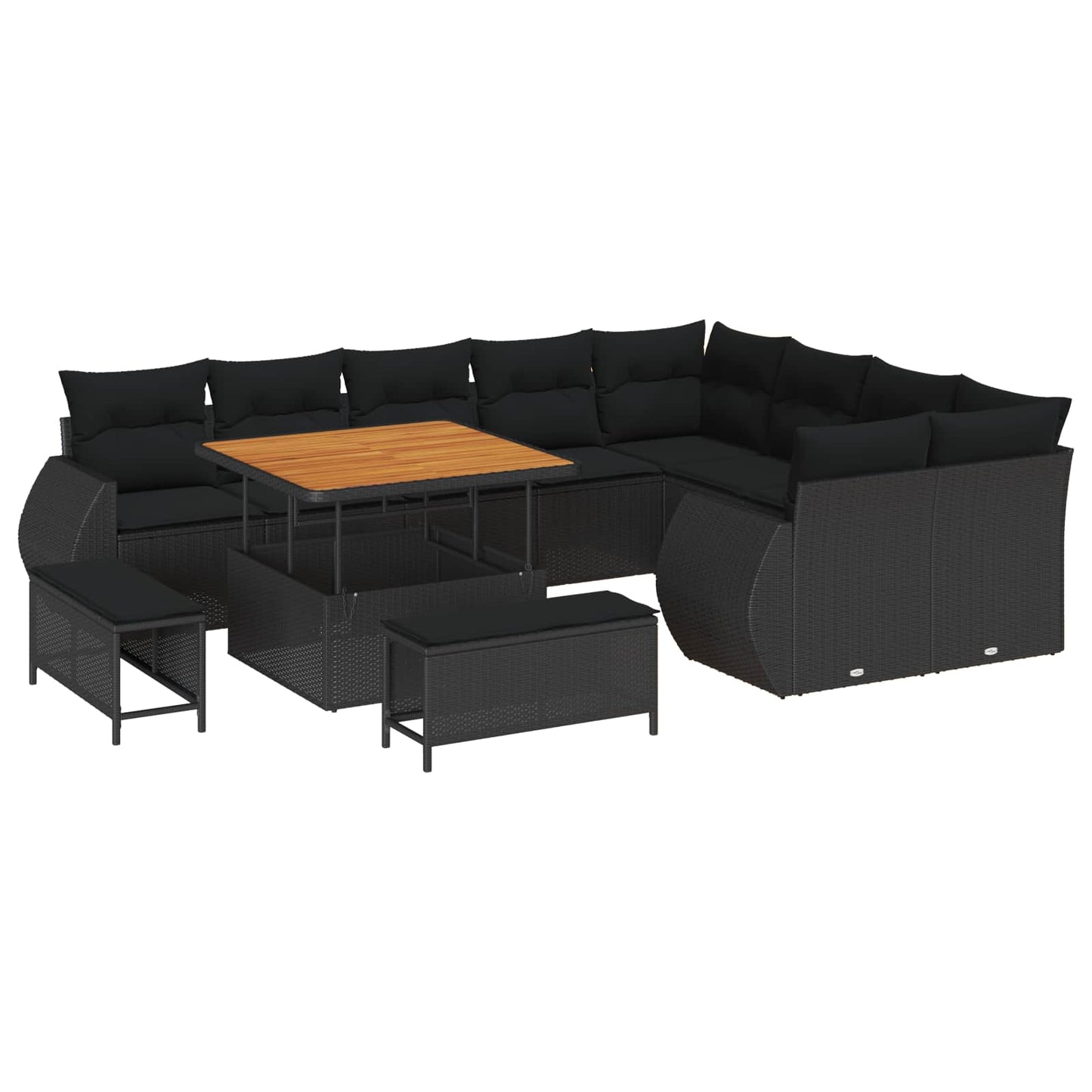 Set Divano da Giardino 12 pcs Nero polyrattan