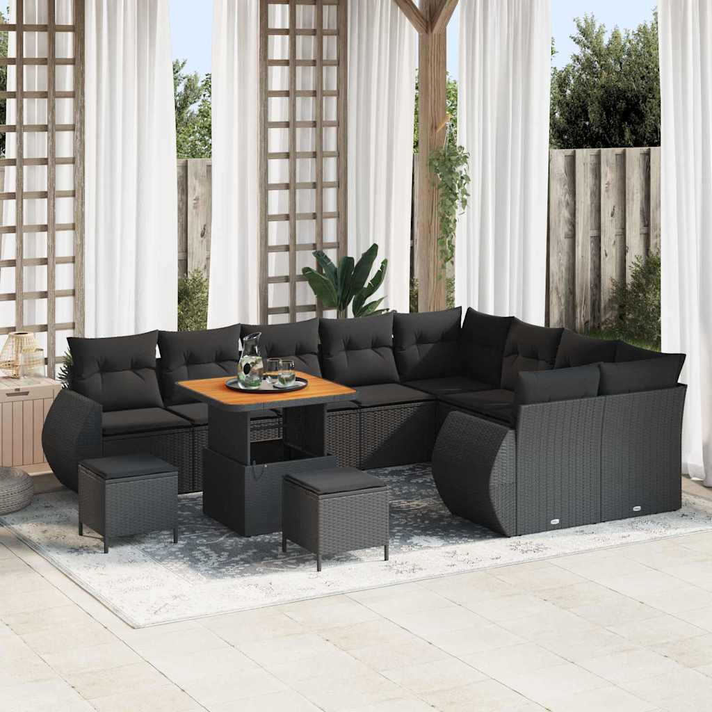 Set Divano da Giardino 12 pcs Nero polyrattan