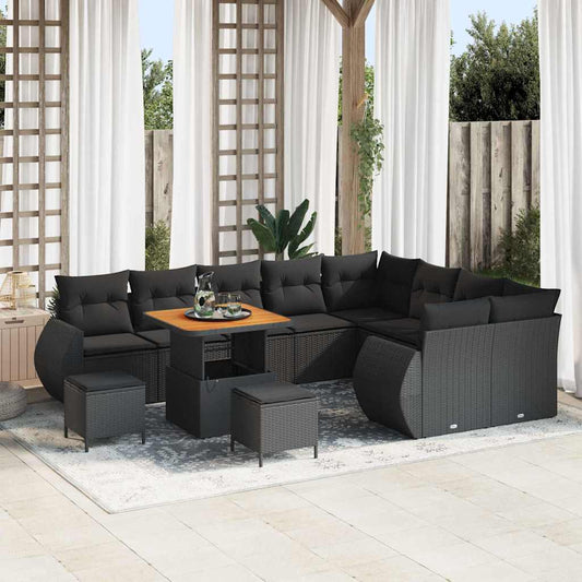Set Divano da Giardino 12 pcs Nero polyrattan