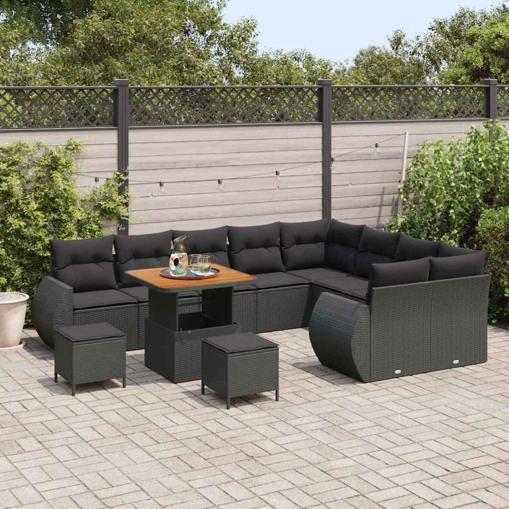 Set Divano da Giardino 12 pcs Nero polyrattan