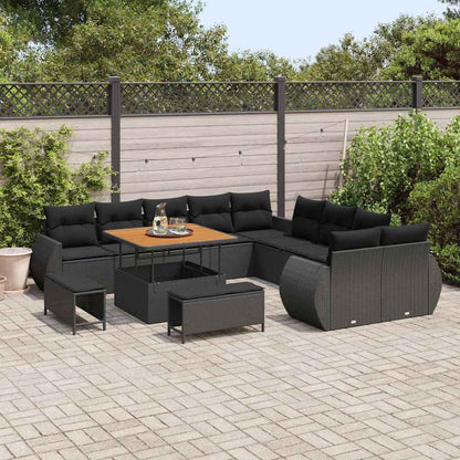 Set Divano da Giardino 13 pcs Nero polyrattan