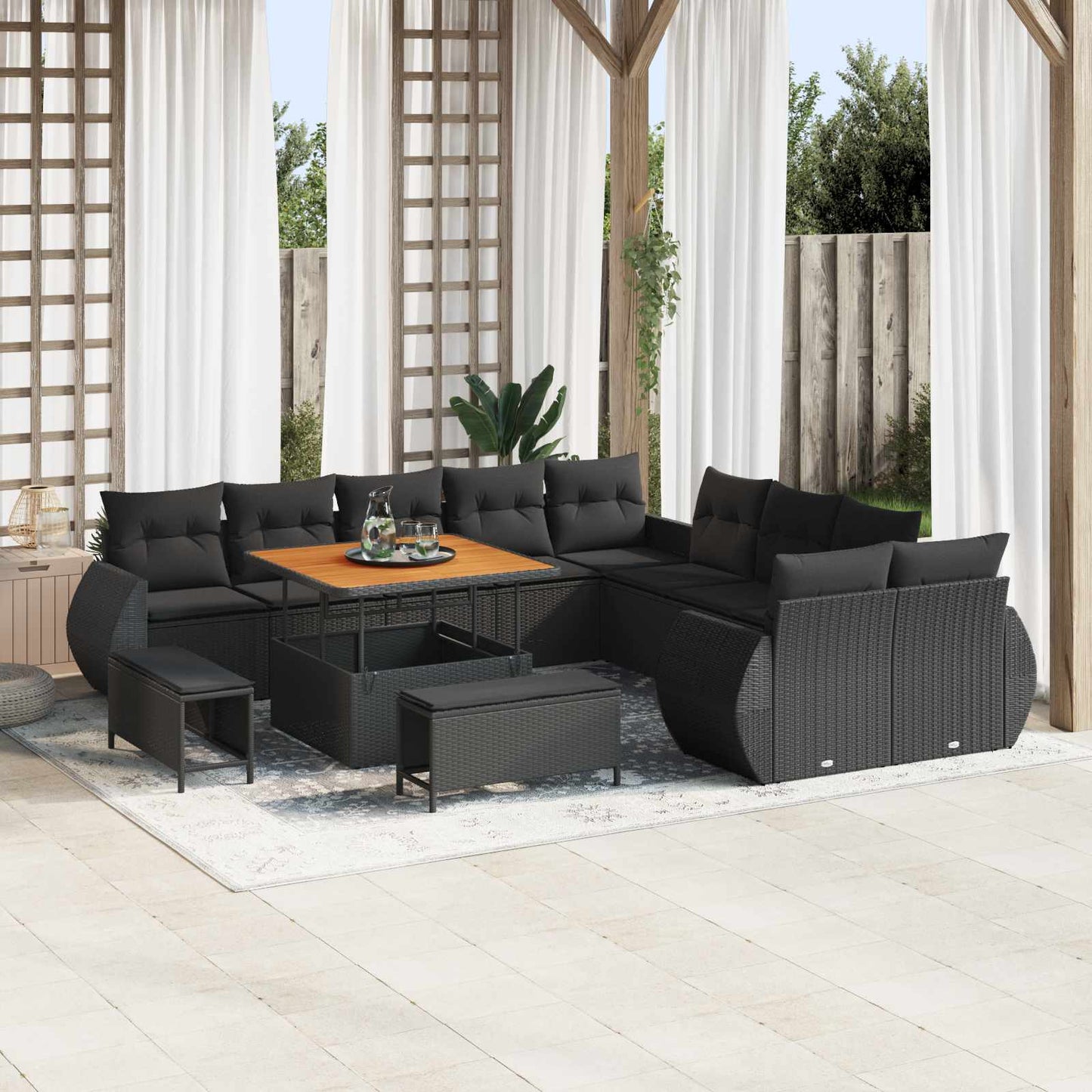Set Divano da Giardino 13 pcs Nero polyrattan | homemem39