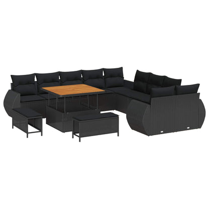 Set Divano da Giardino 13 pcs Nero polyrattan