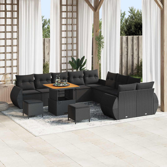 Set Divano da Giardino 13 pcs Nero polyrattan