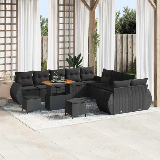 Set Divano da Giardino 13 pcs Nero polyrattan