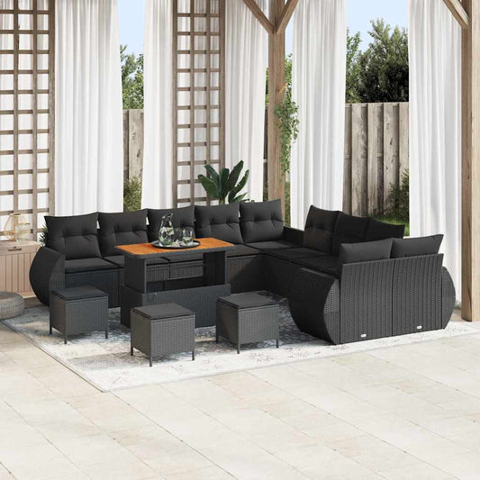 Set Divano da Giardino 14 pcs Nero polyrattan