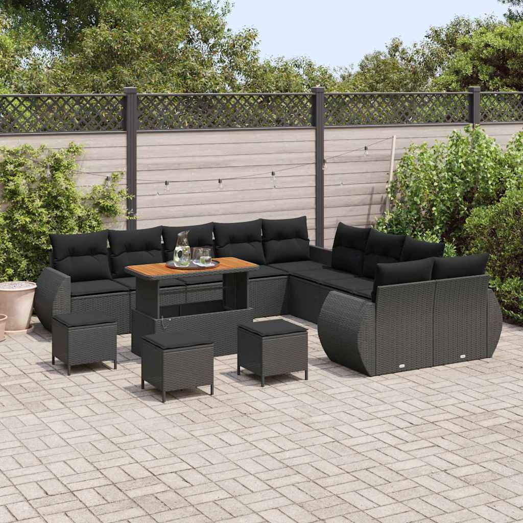 Set Divano da Giardino 14 pcs Nero polyrattan