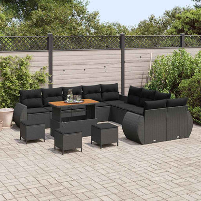 Set Divano da Giardino 14 pcs Nero polyrattan