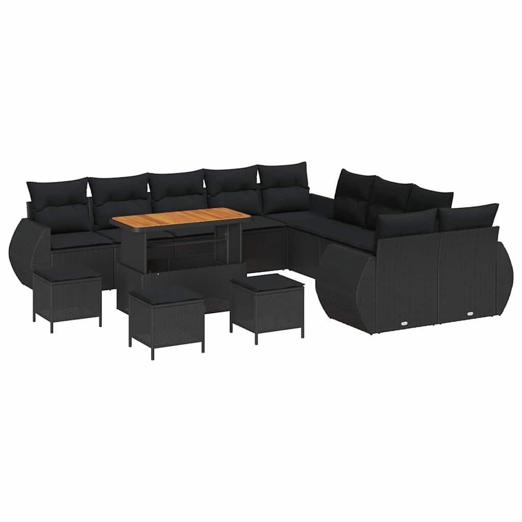 Set Divano da Giardino 14 pcs Nero polyrattan
