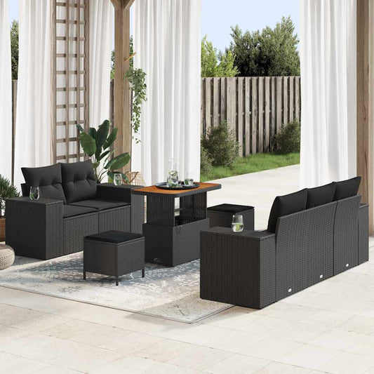Set Divano da Giardino con cuscino 8 pcs Nero polyrattan