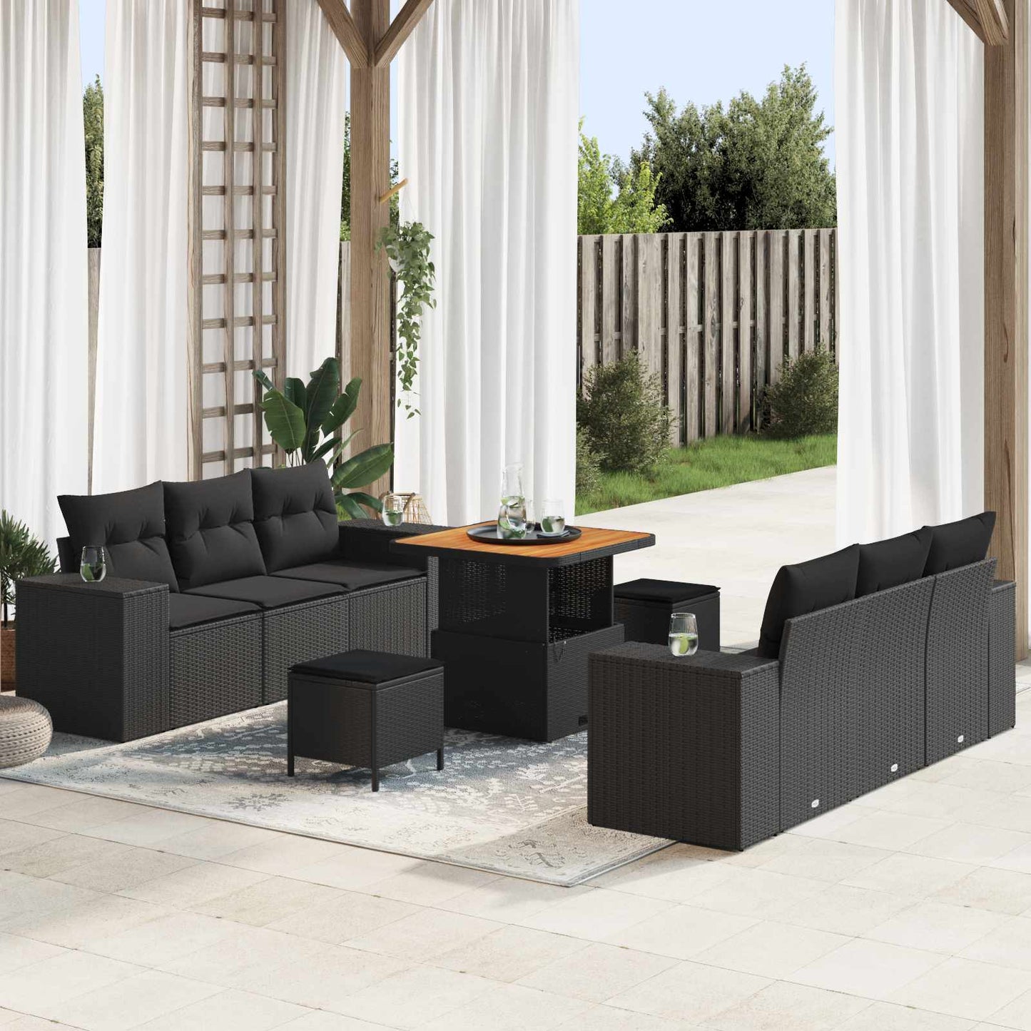 Set Divano da Giardino 9 pz Nero Poly Rattan | homemem39