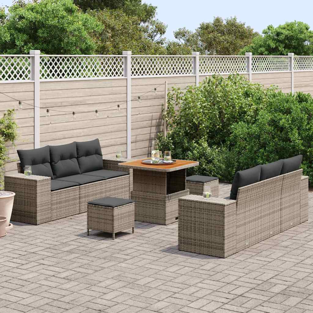 Set Divano da Giardino 9 pcs Grigio Poly Rattan | homemem39