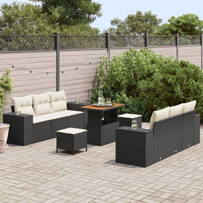 Set Divano da Giardino con archiviazione 9 pcs Nero Poly Rattan - homemem39