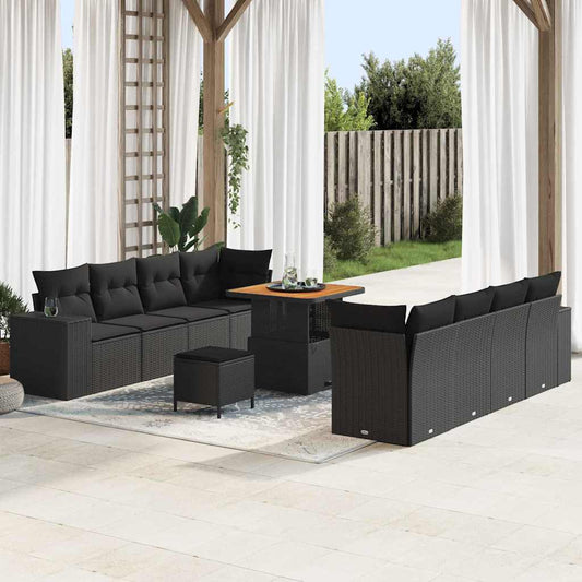 Set Divano da Giardino 11 pcs Nero polyrattan