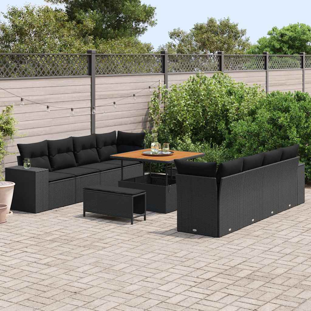Set Divano da Giardino 11 pcs Nero polyrattan