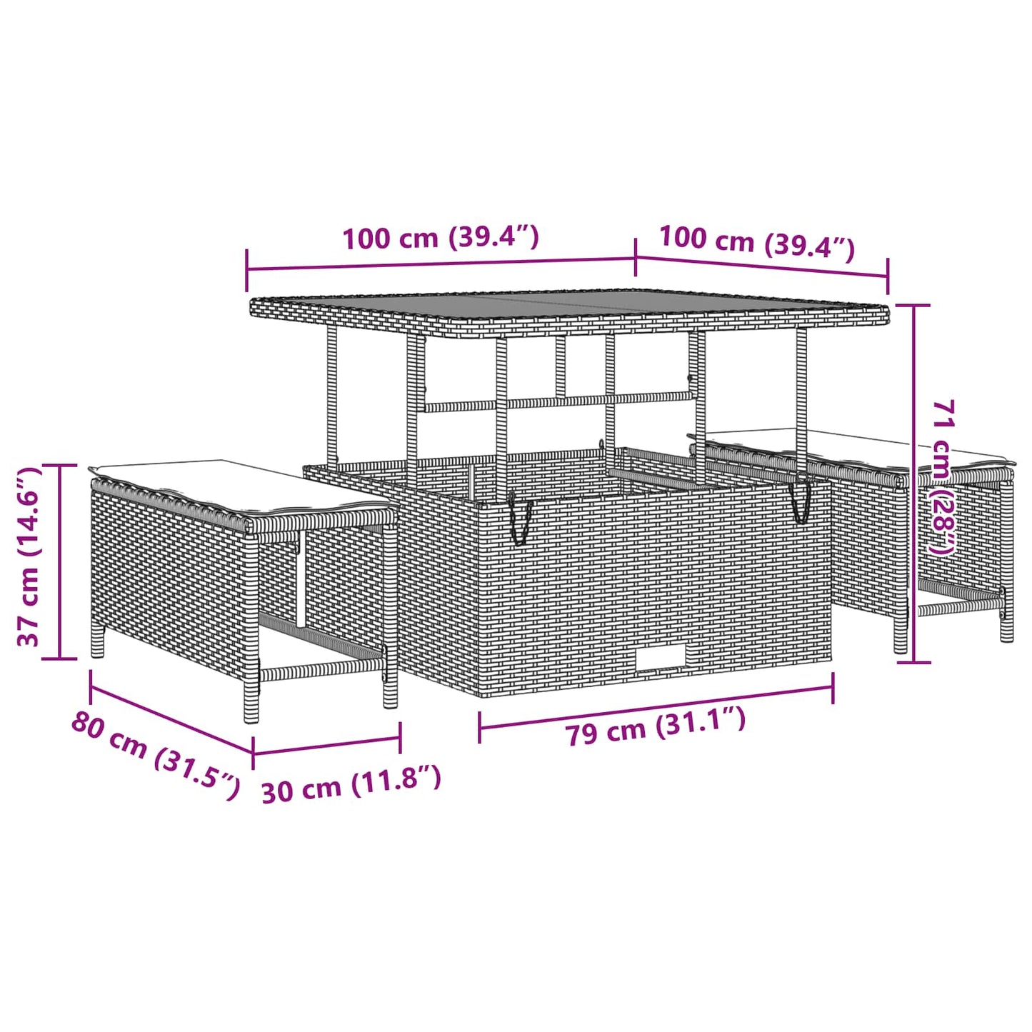 Set Divano da Giardino con cuscino 11 pcs Nero polyrattan