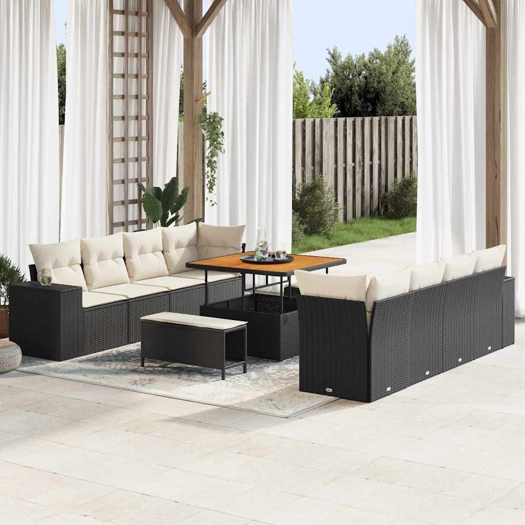 Set Divano da Giardino 11 pcs Nero polyrattan - homemem39