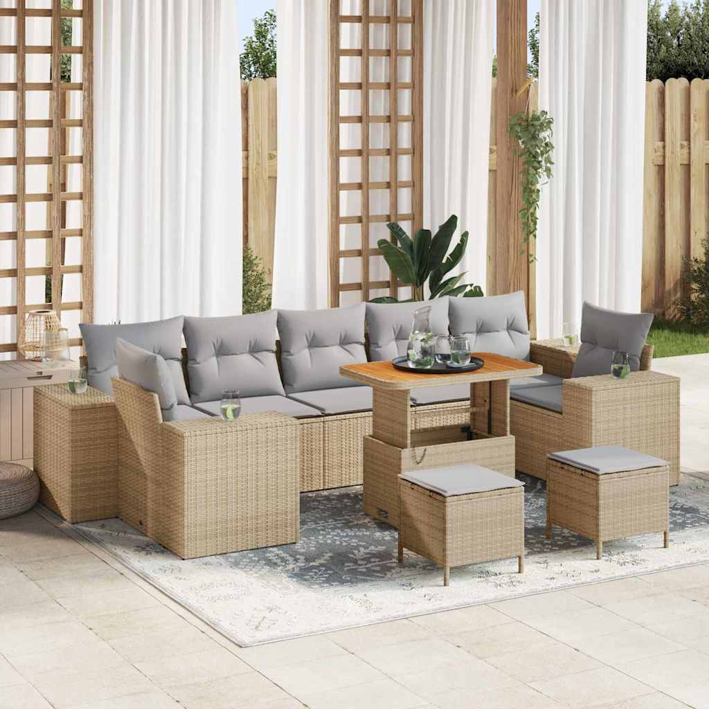 Set Divano da Giardino 10 pcs Beige polyrattan