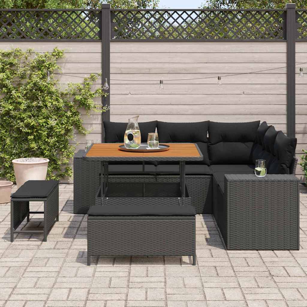 Set Divano da Giardino con cuscino 8 pcs Nero polyrattan