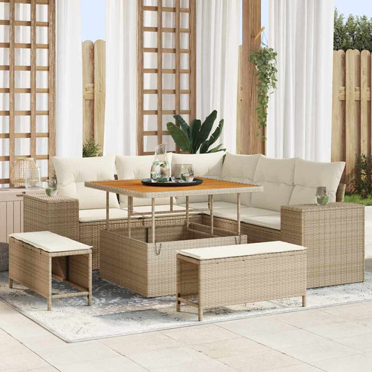 Set Divano da Giardino 8 pcs Beige polyrattan