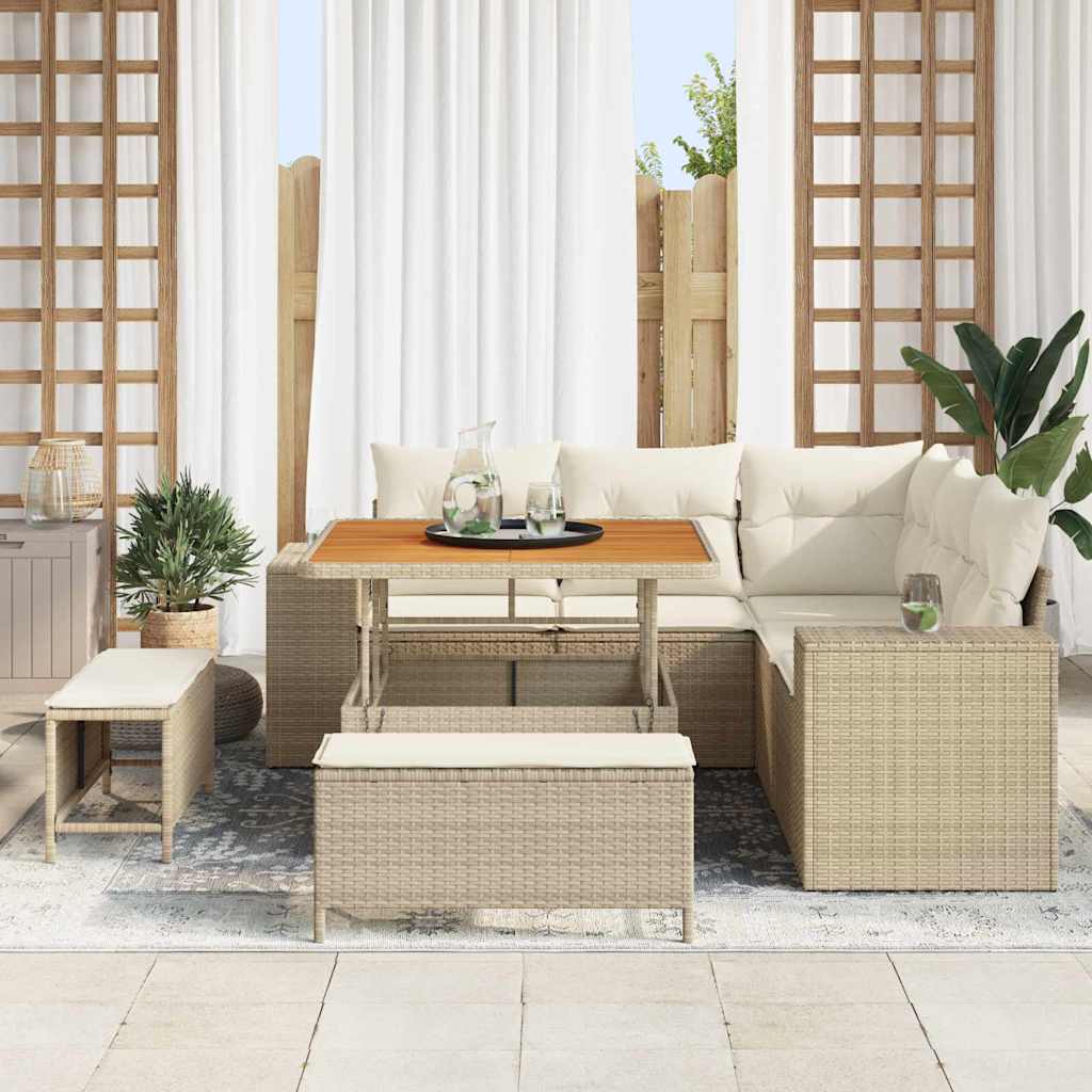 Set Divano da Giardino 8 pcs Beige polyrattan