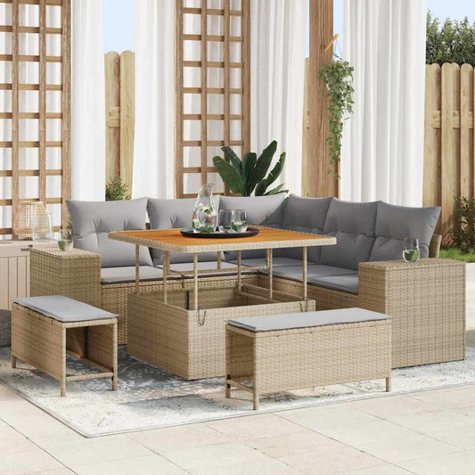Set Divano da Giardino 8 pcs Beige polyrattan