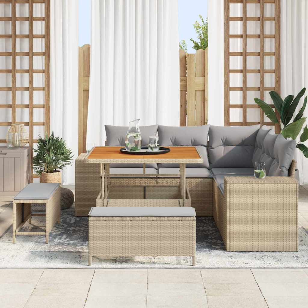 Set Divano da Giardino 8 pcs Beige polyrattan