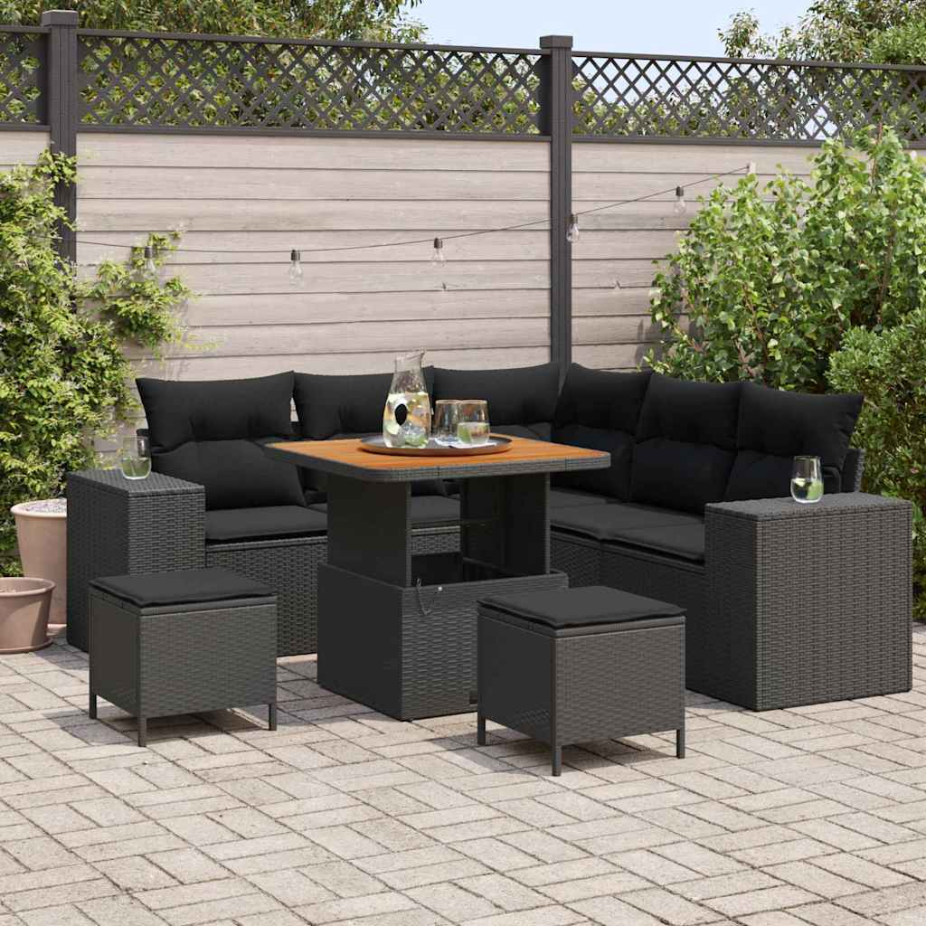 Set Divano da Giardino con cuscino 8 pcs Nero polyrattan