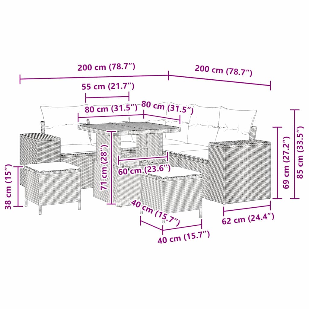 Set Divano da Giardino 8 pcs Nero polyrattan - homemem39