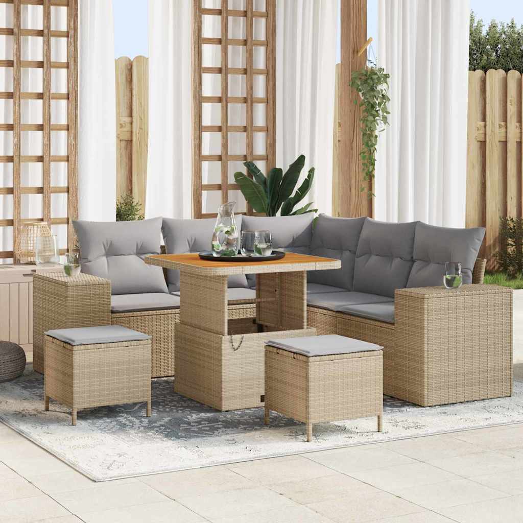 Set Divano da Giardino 8 pcs Beige polyrattan
