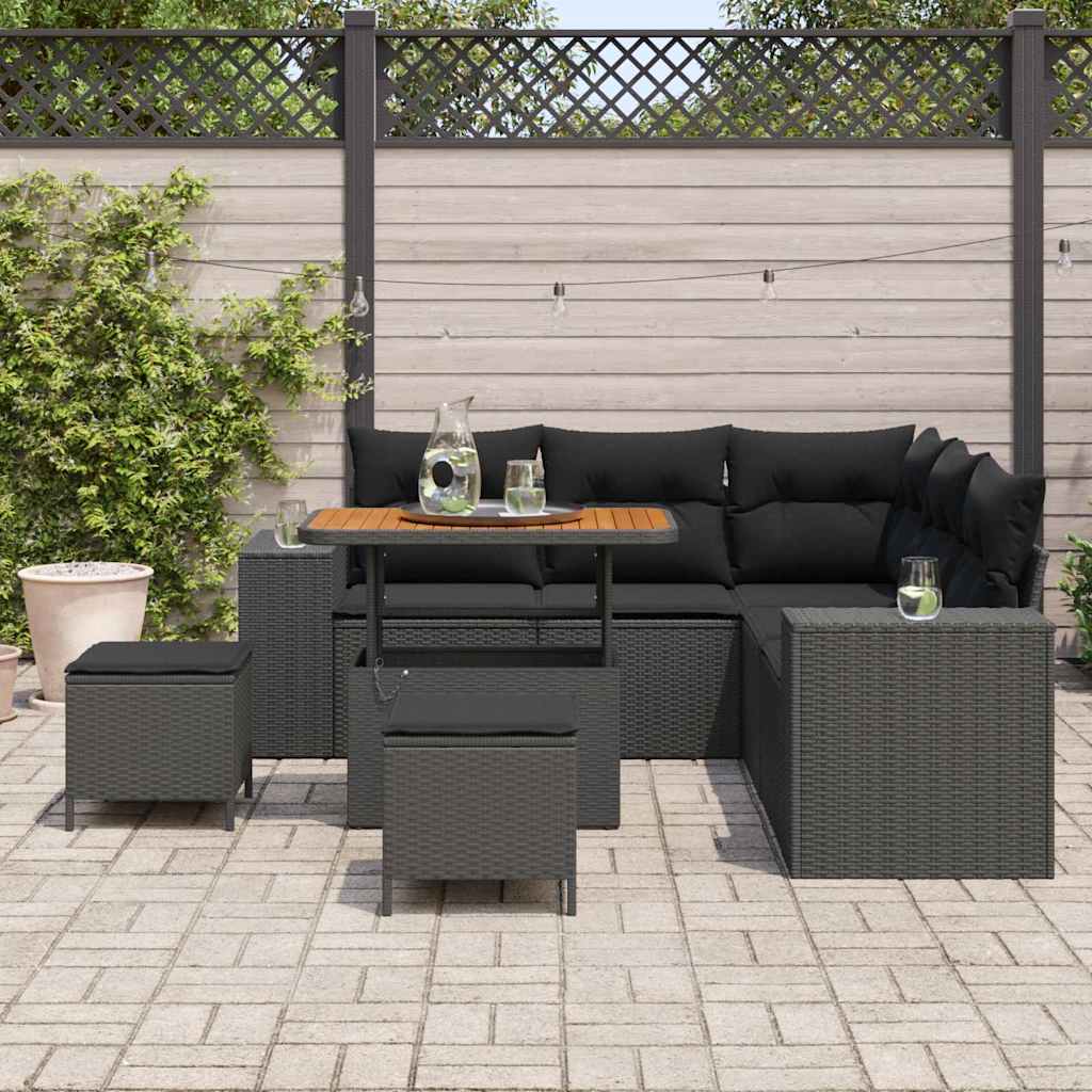 Set Divano da Giardino con cuscino 8 pcs Nero polyrattan