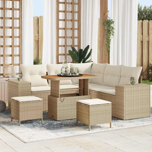 Set Divano da Giardino 8 pcs Beige polyrattan