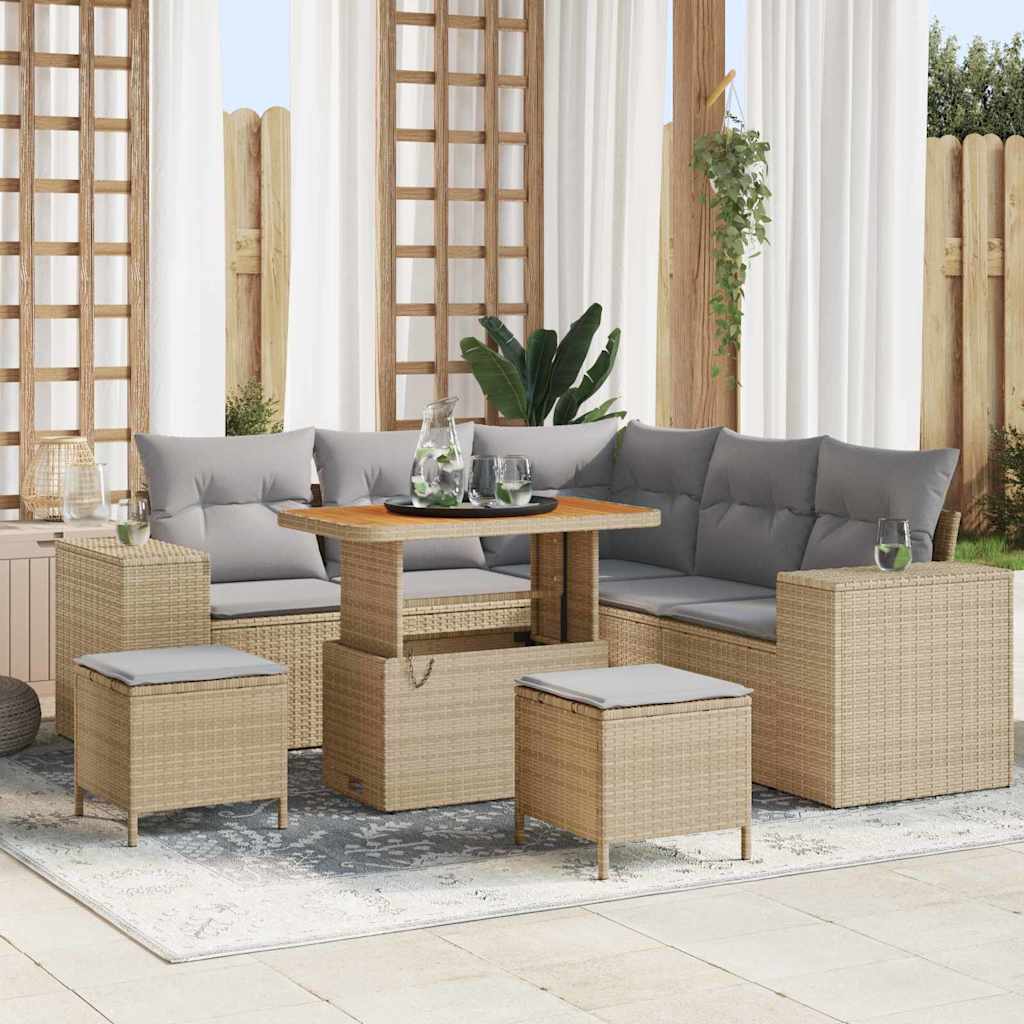 Set Divano da Giardino 8 pcs Beige polyrattan