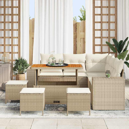 Set Divano da Giardino 9 pcs Beige polyrattan