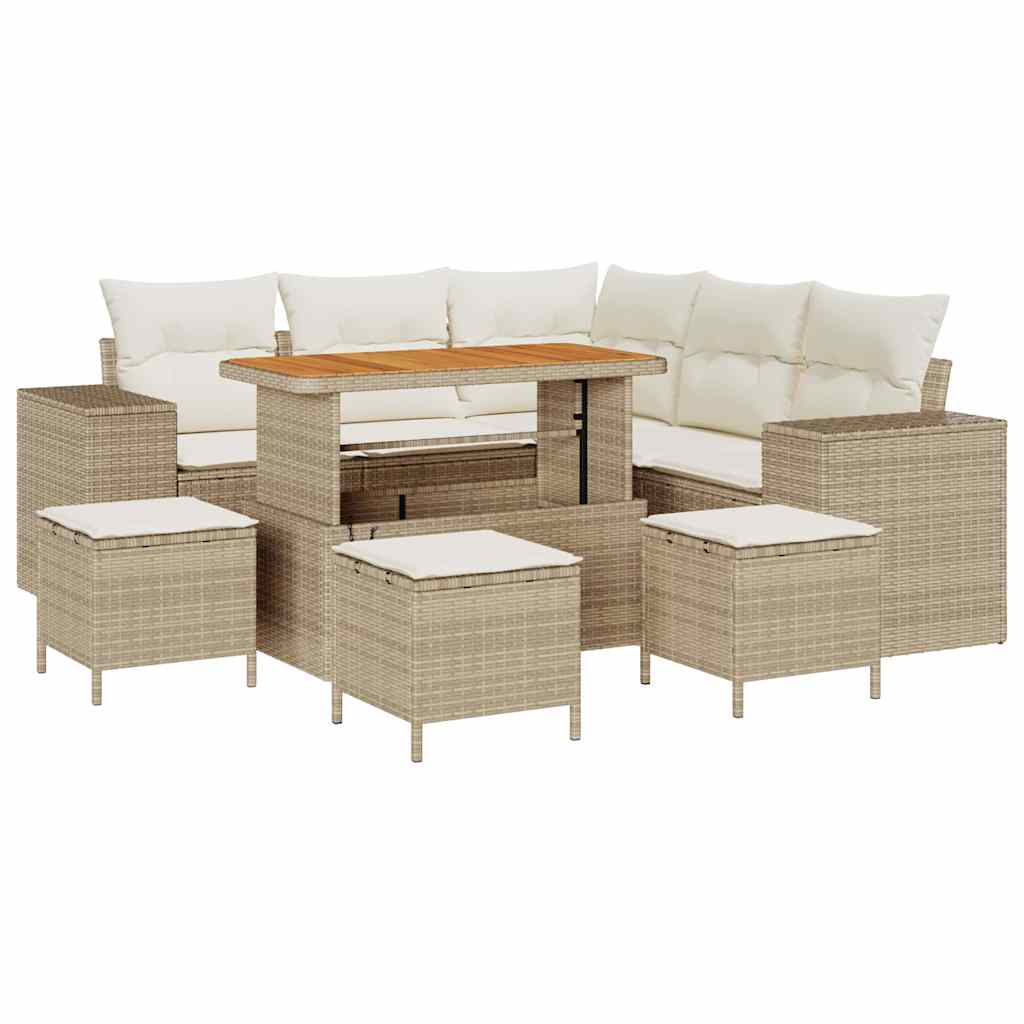 Set Divano da Giardino 9 pcs Beige polyrattan