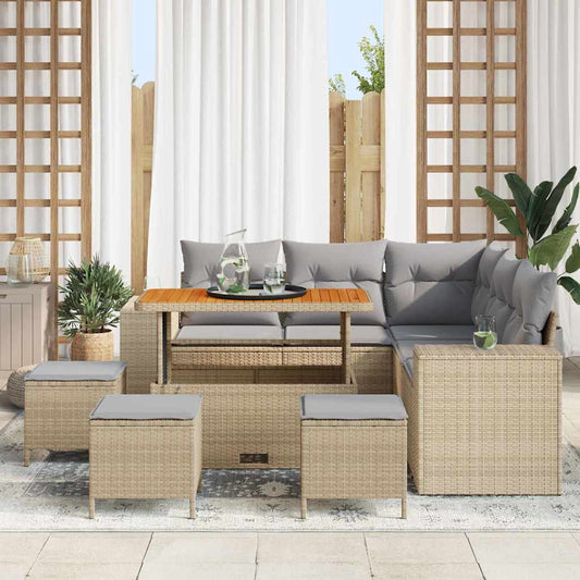 Set Divano da Giardino 9 pcs Beige polyrattan