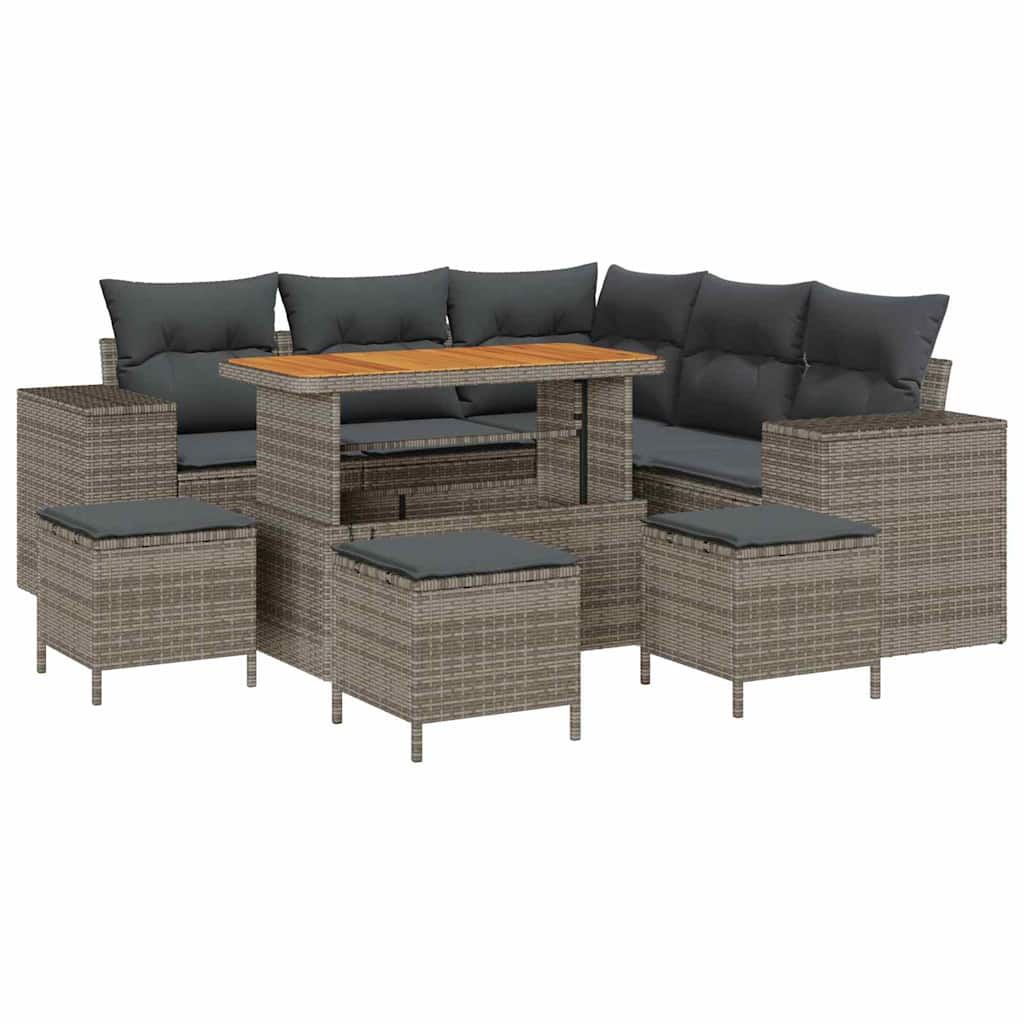 Set Divano da Giardino con cuscino 9 pcs Grigio polyrattan | homemem39