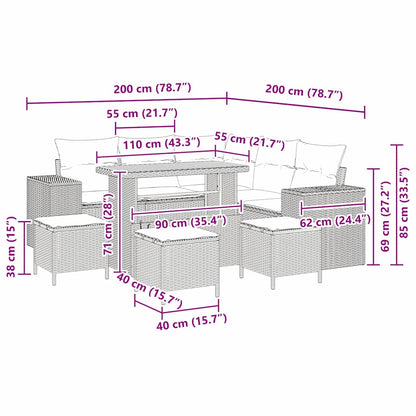 Set Divano da Giardino con cuscino 9 pcs Grigio polyrattan | homemem39