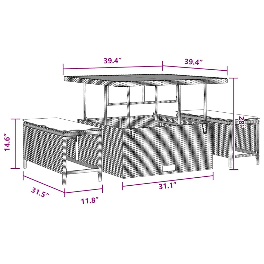 Set Divano da Giardino con cuscino 9 pcs Nero polyrattan