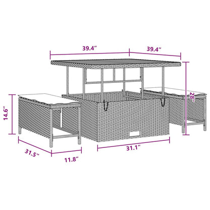 Set Divano da Giardino con cuscino 9 pcs Nero polyrattan